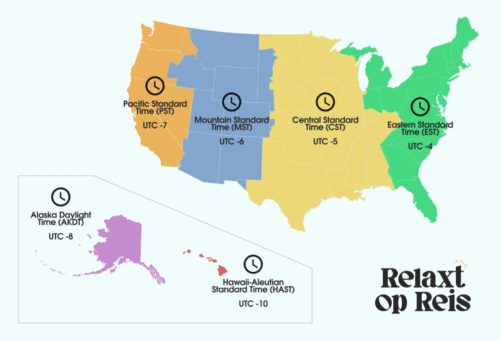 Amerika tijdzones kaart