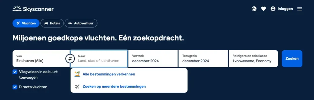 Goedkoop vliegtickets boeken - Flexibele bestemming